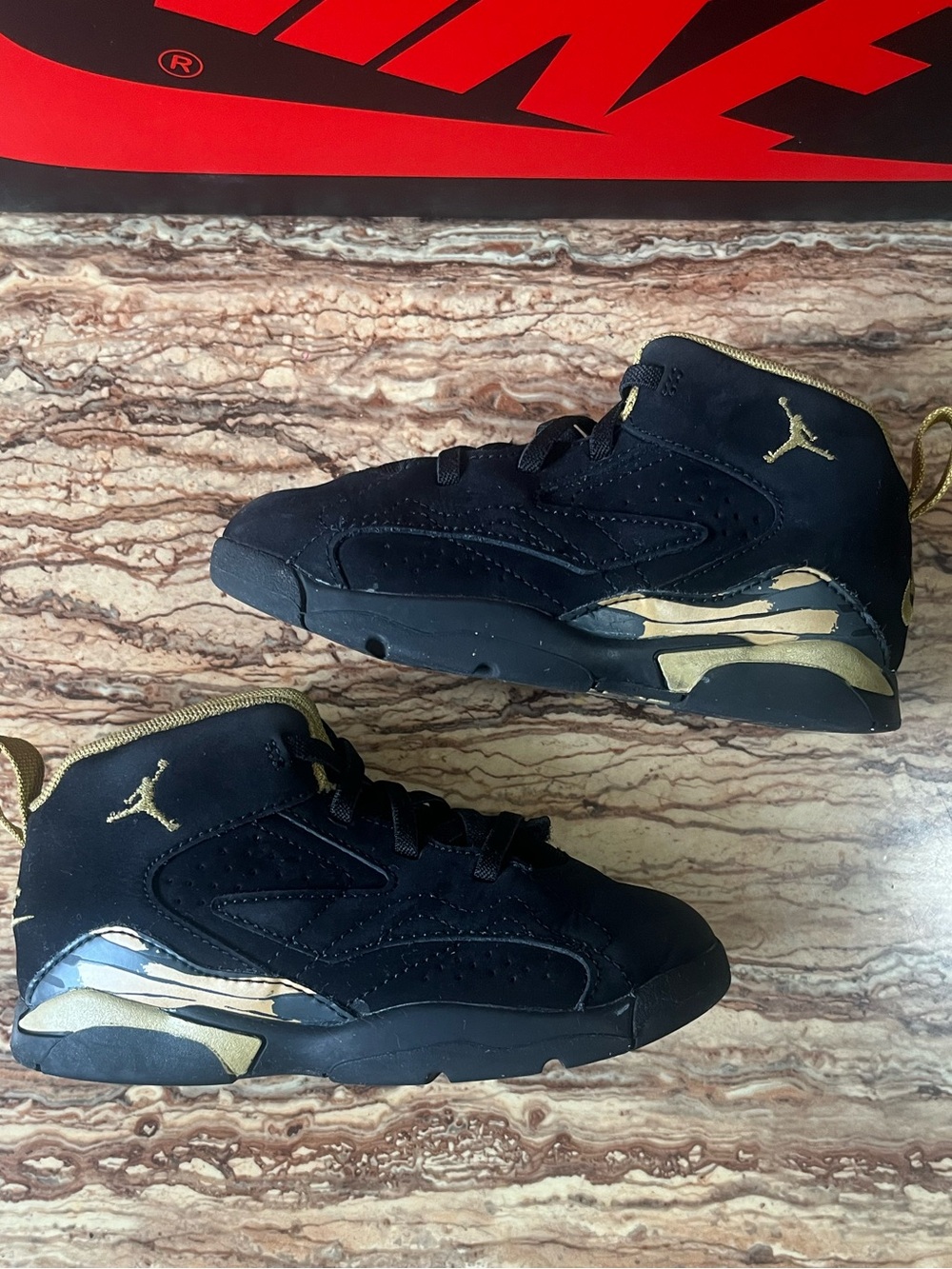 Jordan Kids' Black and Gold Mid-Top Sneakers